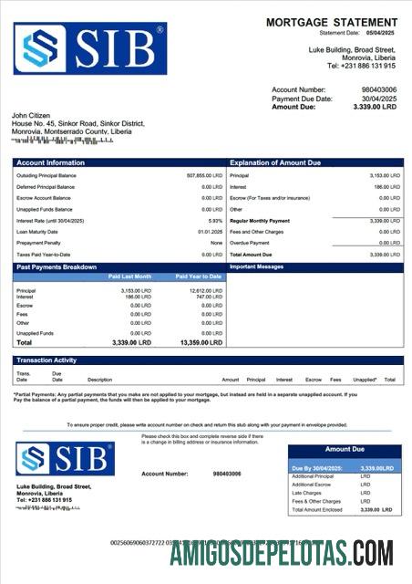 para download Libéria Sapelle International Bank Liberia Limited Declaração de hipoteca e modelo em PDF